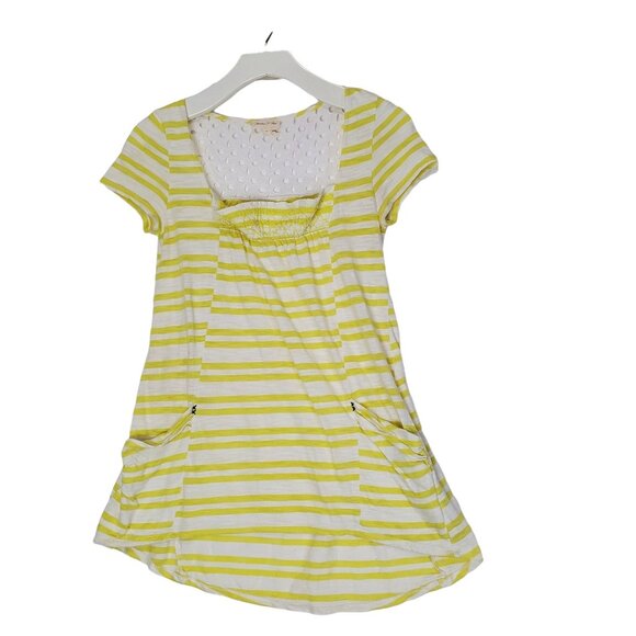 MEADOW RUE ANTHRO Shirt Stripe Butter Yellow White Pockets Short Womens SZ S‎ - Picture 1 of 8